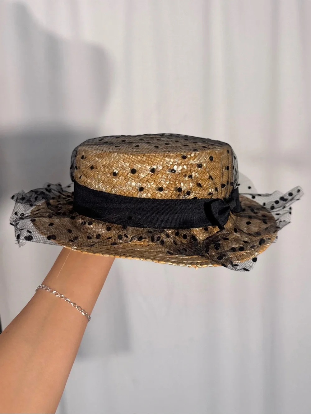 Vintage Style Polka Dot Tulle Straw Hat